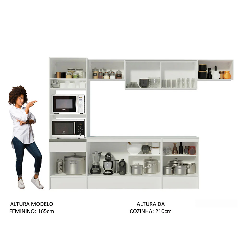 Armário de Cozinha Completa 300cm Branco Topazio Madesa 01 - Image 6