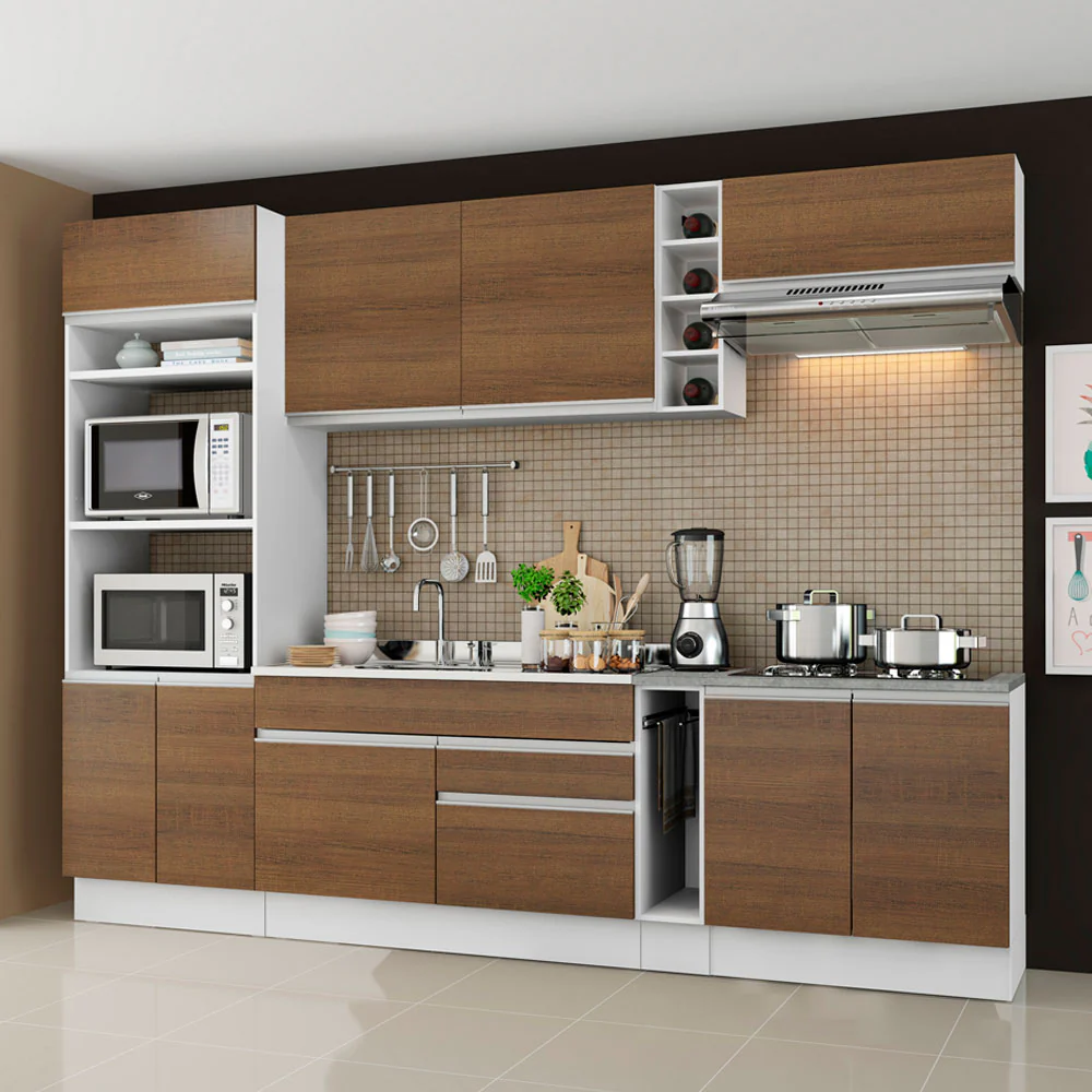 Armário de Cozinha Completa 290cm Branco/Rustic Vicenza Madesa