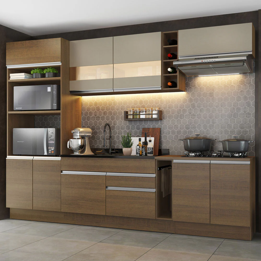 Armário de Cozinha Completa 290cm Rustic/Crema Vicenza Madesa