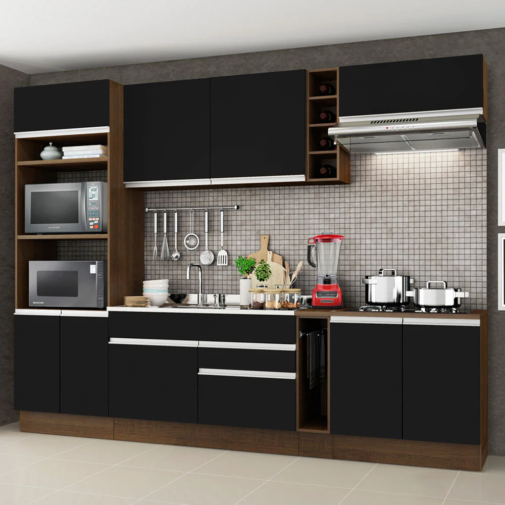 Armário de Cozinha Completa 290cm Rustic/Preto Vicenza Madesa 02