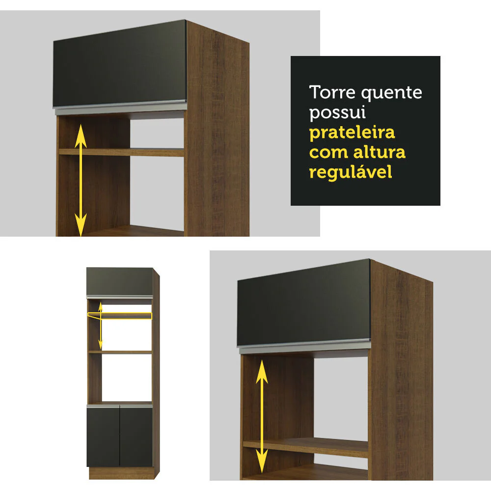 Armário de Cozinha Completa 290cm Rustic/Preto/Crema Vicenza Madesa 06 - Image 8