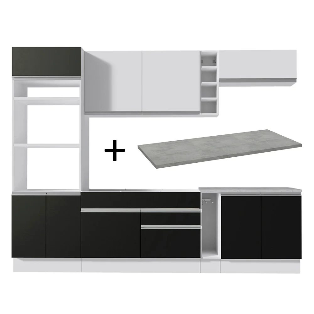 Armário de Cozinha Completa 290cm Branco/Preto Vicenza Madesa 16