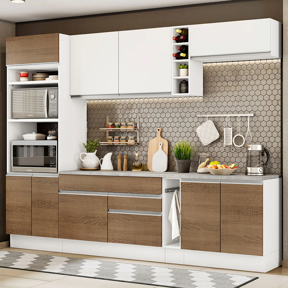 Armário de Cozinha Completa 290cm Branco/Rustic/Branco Vicenza Madesa 12
