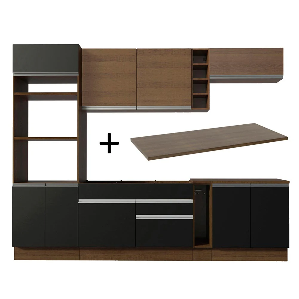 Armário de Cozinha Completa 290cm Rustic/Preto Vicenza Madesa 16