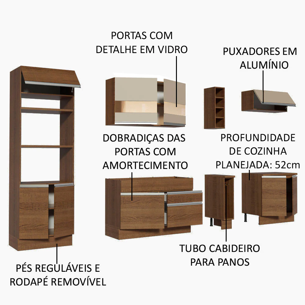 Armário de Cozinha Completa 290cm Rustic/Crema Vicenza Madesa 11 - Image 3