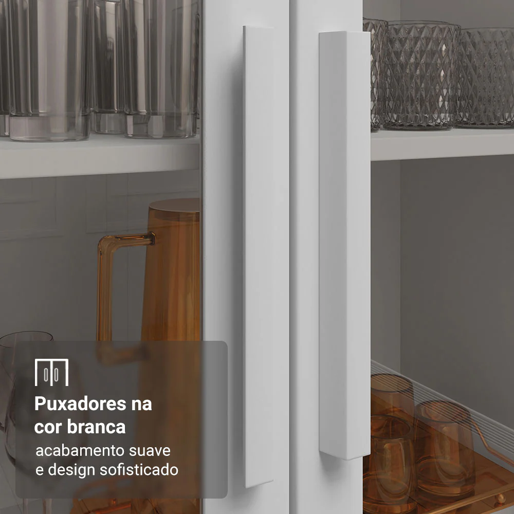 Cristaleira 70 cm 2 Portas de Vidro com Pés Cônicos Branco/Marrom Madesa - Image 6
