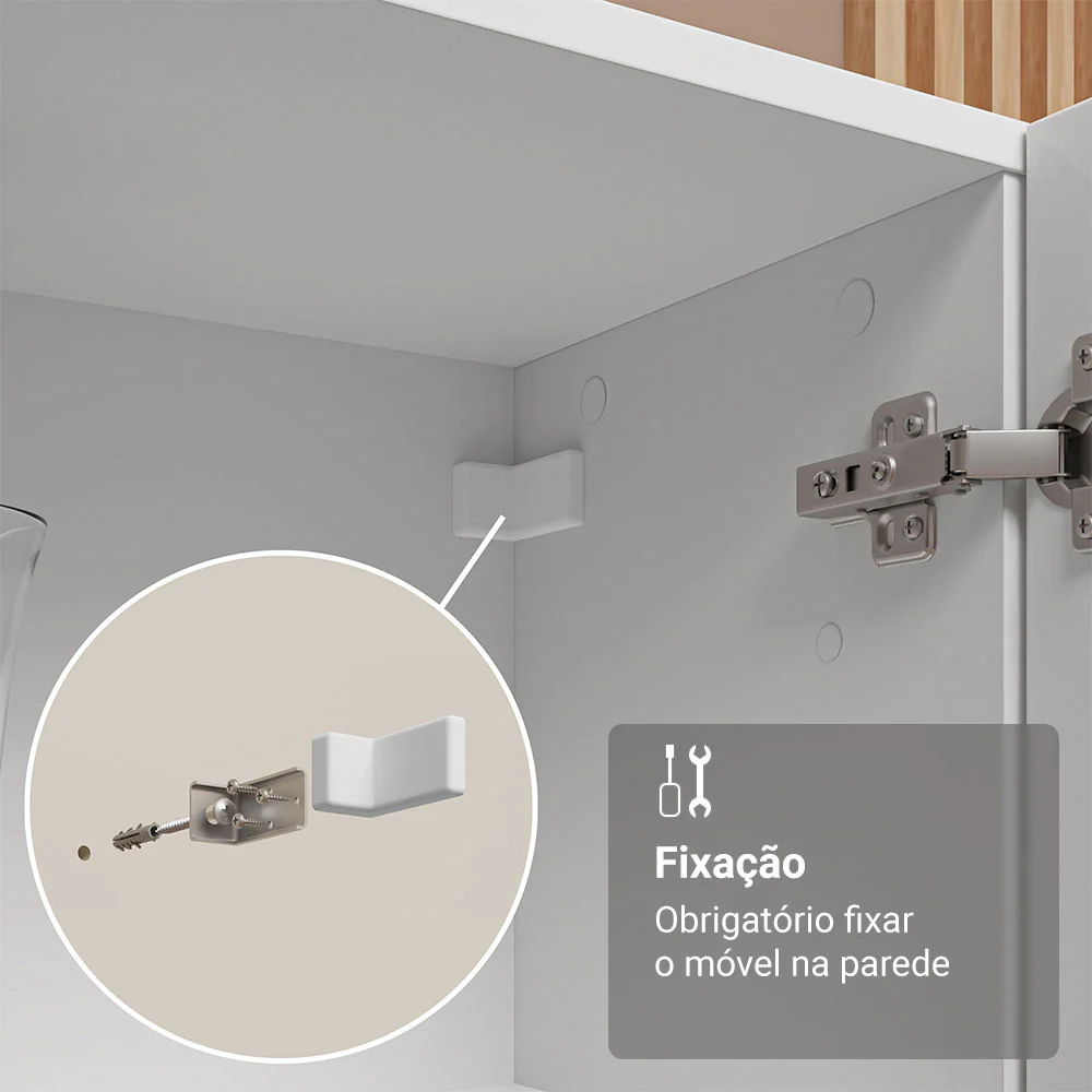 Cristaleira 70 cm 2 Portas de Vidro com Pés Cônicos Branco/Marrom Madesa - Image 8
