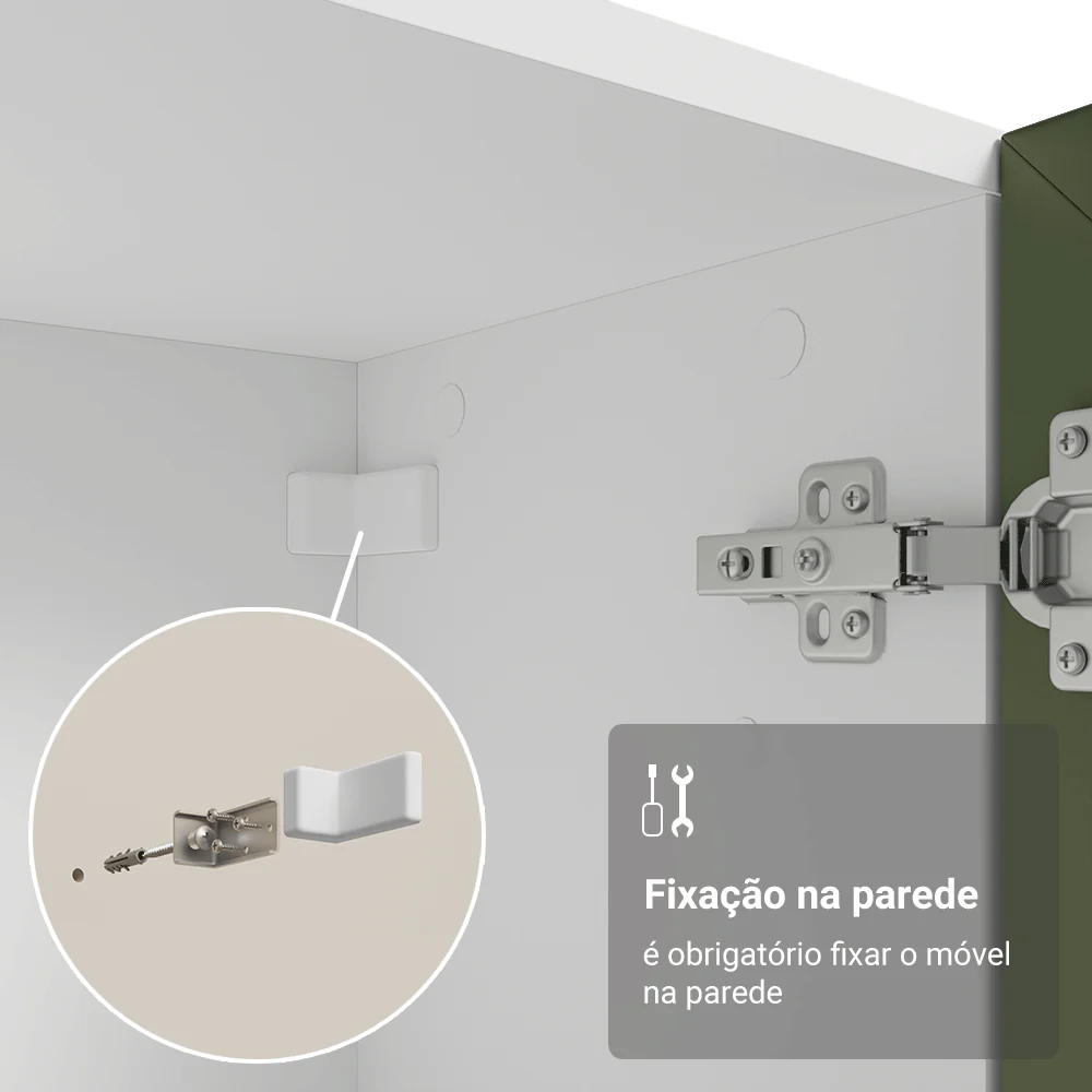 Cristaleira 70 cm 2 Portas de Vidro com Pés Cônicos Branco/Verde/Branco Vik Madesa - Image 8