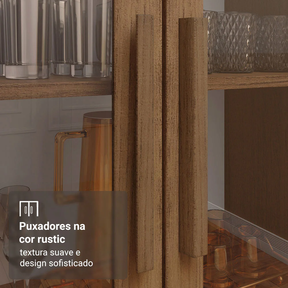 Cristaleira 70 cm 2 Portas de Vidro com Pés Cônicos Rustic/Marrom Madesa - Image 6