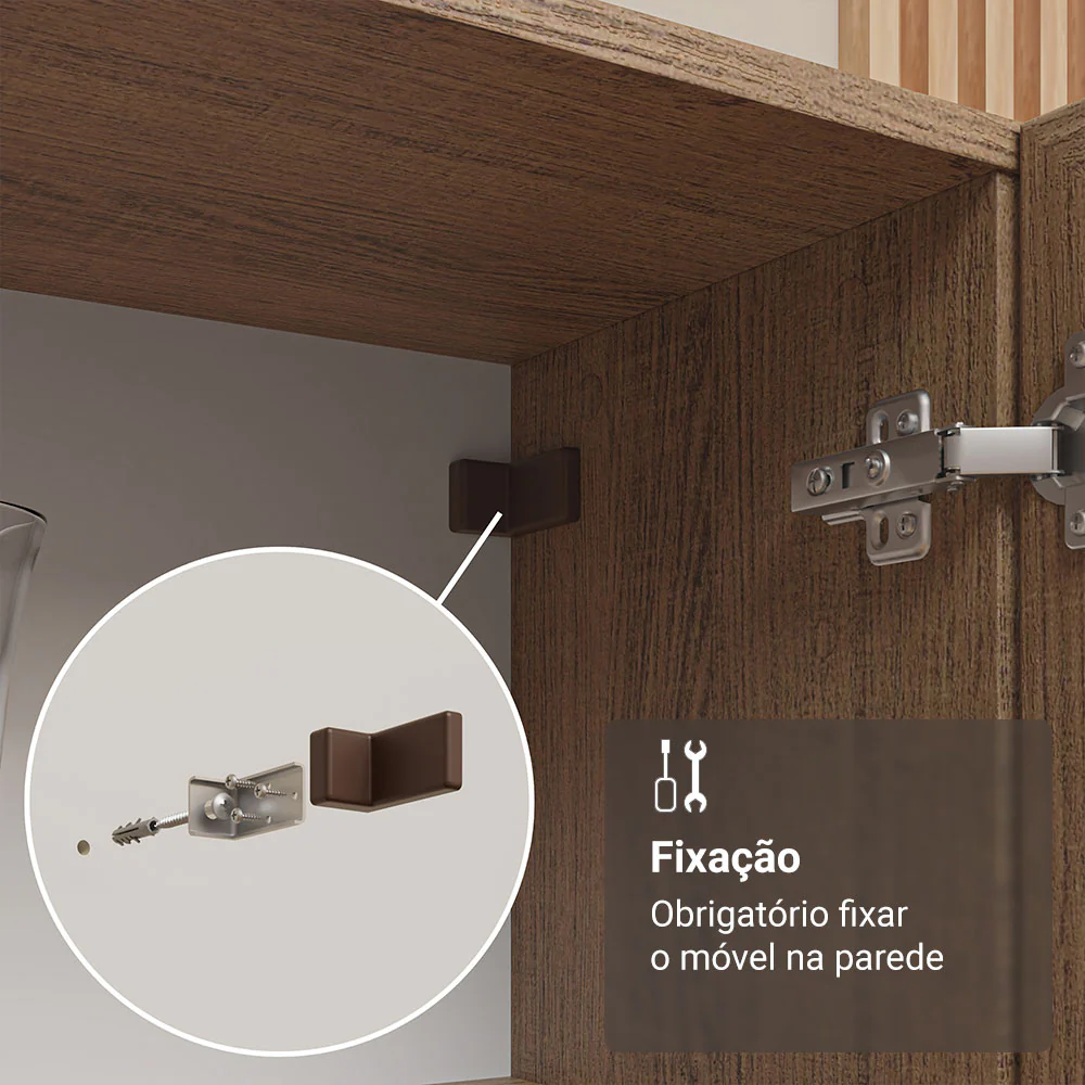 Cristaleira 70 cm 2 Portas de Vidro com Pés Cônicos Rustic/Marrom Madesa - Image 8