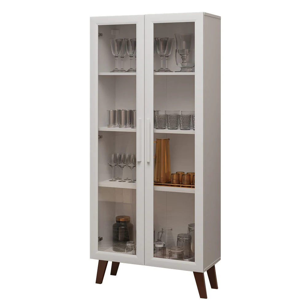 Cristaleira 70 cm 2 Portas de Vidro com Pés Trapézio Branco/Marrom Madesa - Image 2