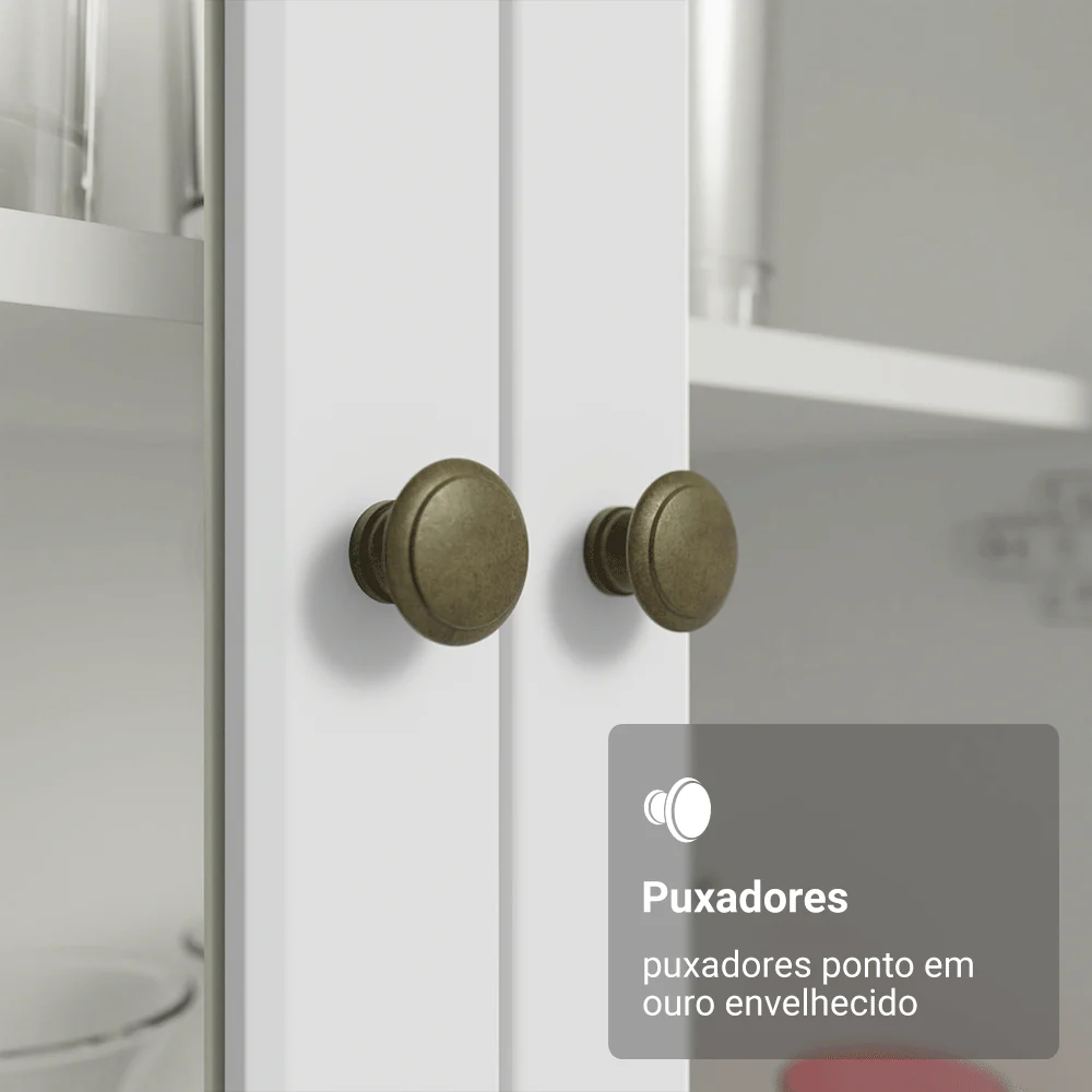 Cristaleira 70 cm 2 Portas de Vidro com Pés Trapézio Branco/Rustic Vik Madesa - Image 6