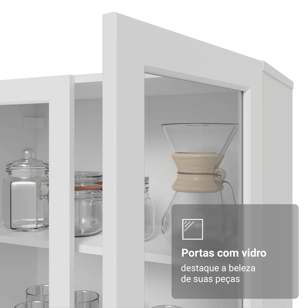 Cristaleira 70 cm 2 Portas de Vidro com Pés Trapézio Branco/Rustic Vik Madesa - Image 7