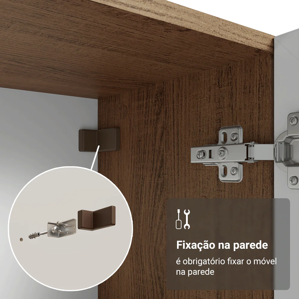 Cristaleira 70 cm 2 Portas de Vidro com Pés Trapézio Rustic/Branco/Rustic Vik Madesa - Image 8