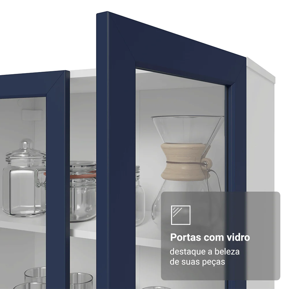 Cristaleira Suspensa 70 cm 2 Portas de Vidro Branco/Azul Vik Madesa - Image 10