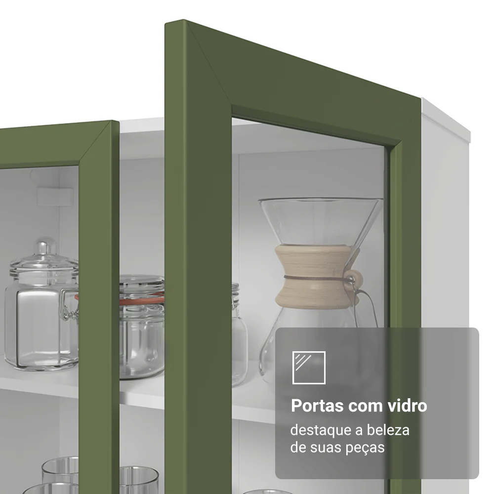 Cristaleira Suspensa 70 cm 2 Portas de Vidro Branco/Verde Vik Madesa - Image 10