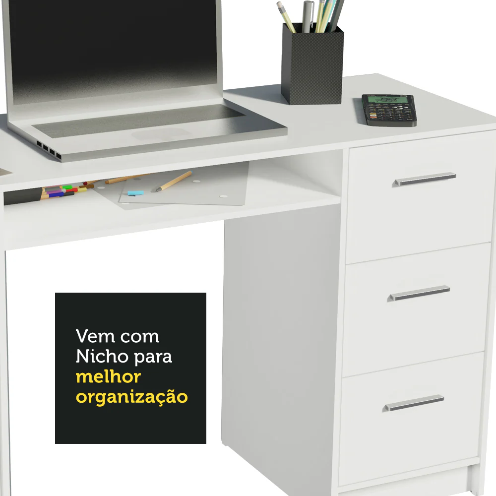 Escrivaninha Madesa Alaska + Estante Livreiro 6907 Branco - Image 6