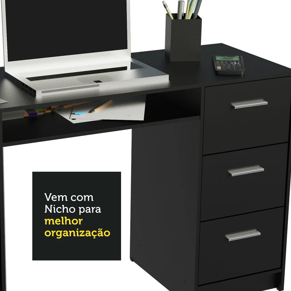 Escrivaninha Madesa Alaska + Estante Livreiro 6908 Preto - Image 6