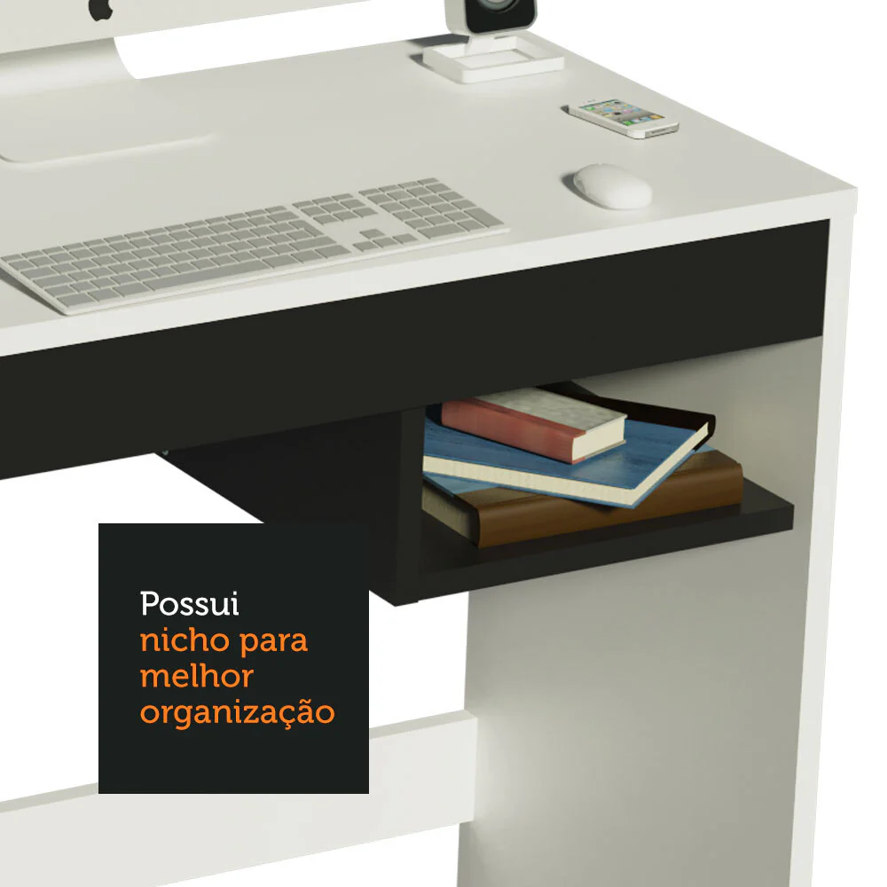 Escrivaninha Madesa Rubi + Estante Livreiro 6908 Branco/Preto - Image 6