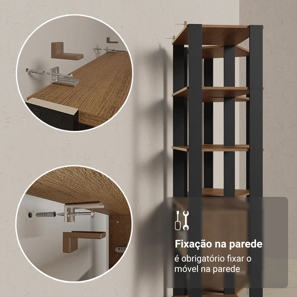Estante Armário Multiuso para Escritório 129cm 9 Prateleiras 2 Gavetas Rustic/Preto Madesa - Image 5