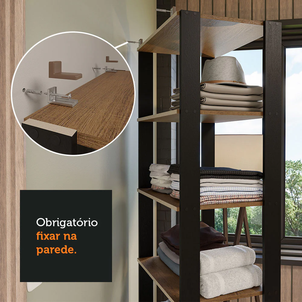 Estante Armário Multiuso para Livros 177cm Rustic/Preto Madesa - Image 6