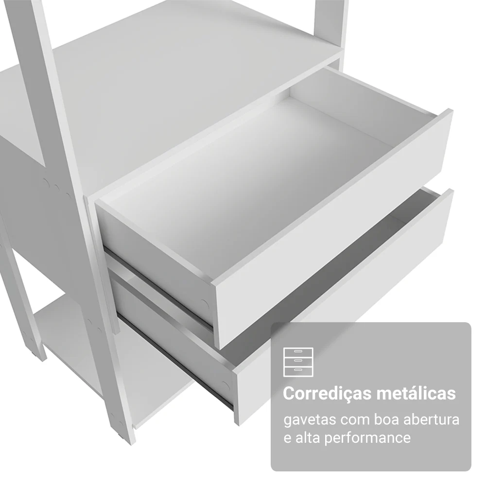 Estante Armário Multiuso para Livros 4 Gavetas 8 Prateleiras 140cm Branco Madesa - Image 5