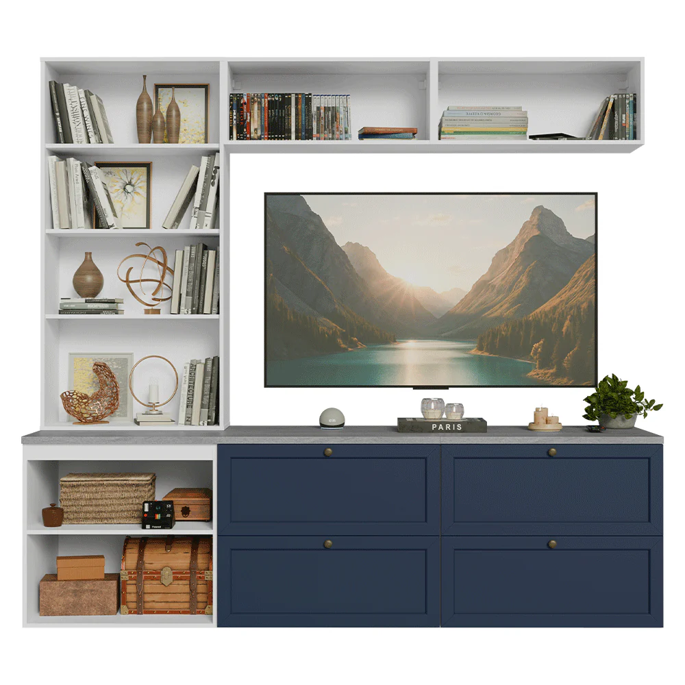 Estante Sala de Estar com Rack + Cristaleira 230cm Branco/Azul Vik Madesa 01 - Image 6