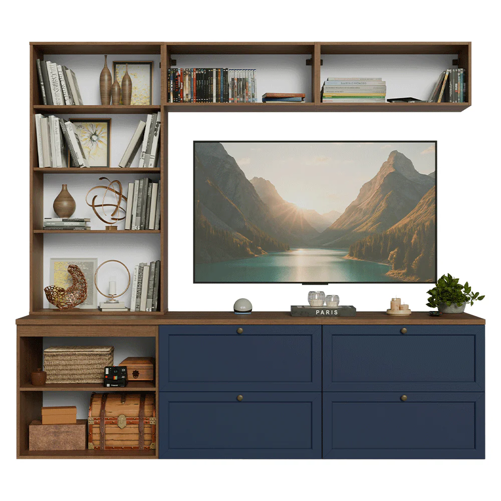 Estante Sala de Estar com Rack + Cristaleira 230cm Rustic/Azul Vik Madesa 01 - Image 6