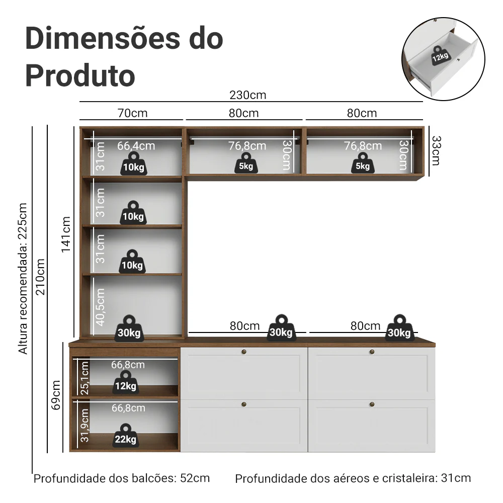 Estante Sala de Estar com Rack + Cristaleira 230cm Rustic/Branco Vik Madesa 01 - Image 3