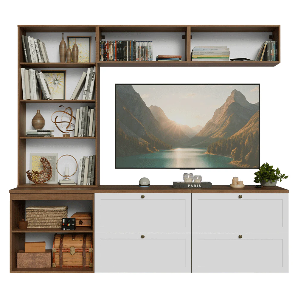 Estante Sala de Estar com Rack + Cristaleira 230cm Rustic/Branco Vik Madesa 01 - Image 6