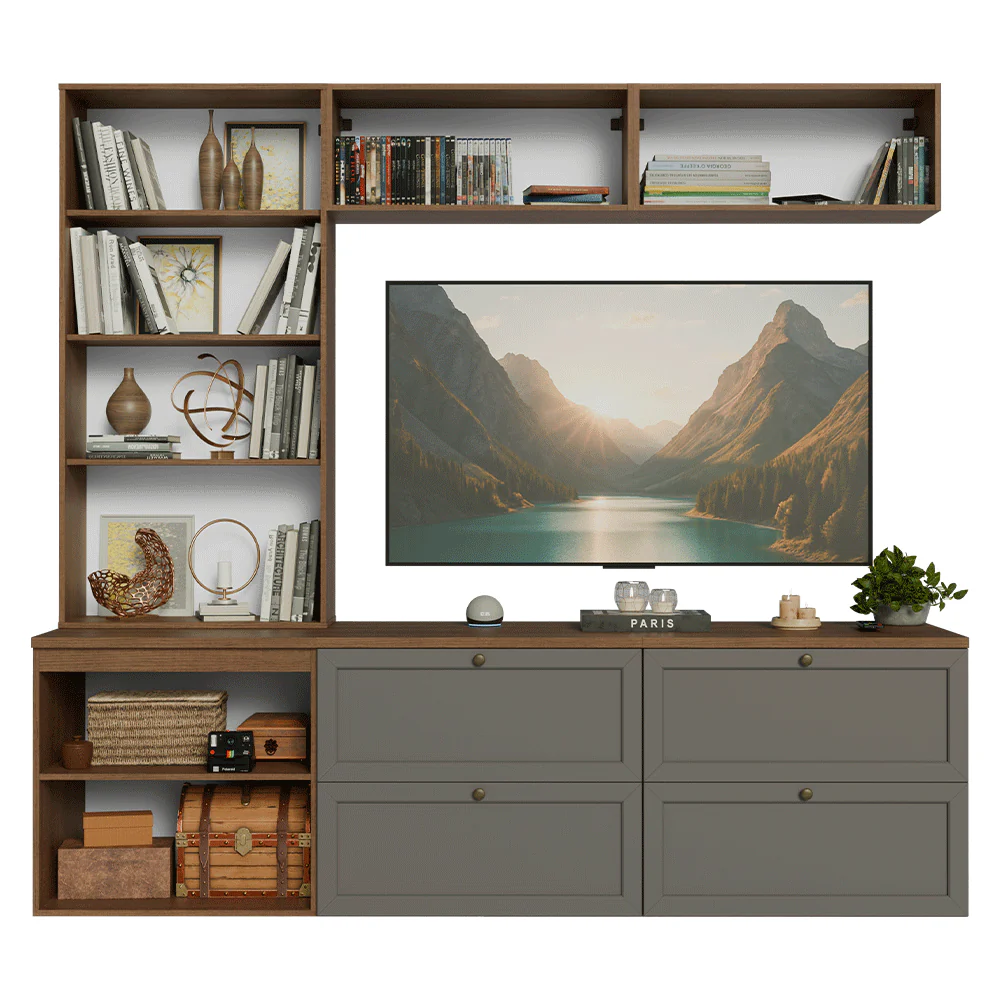 Estante Sala de Estar com Rack + Cristaleira 230cm Rustic/Cinza Vik Madesa 01 - Image 6