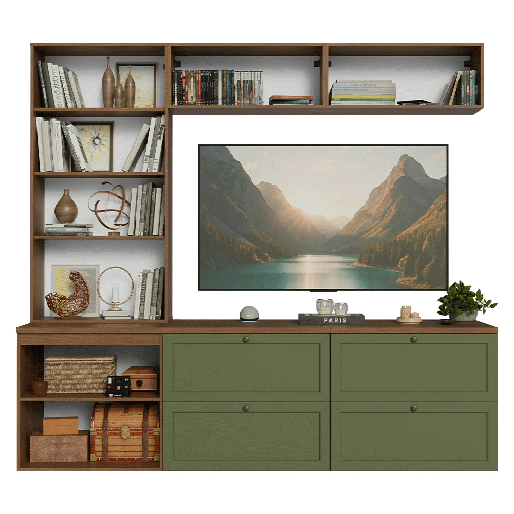 Estante Sala de Estar com Rack + Cristaleira 230cm Rustic/Verde/Rustic Vik Madesa 02 - Image 6