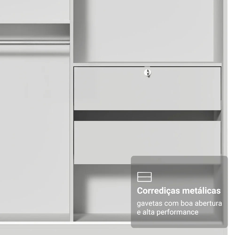 Guarda-Roupa 2 Portas de Correr com Espelho Branco Max Madesa - Image 8