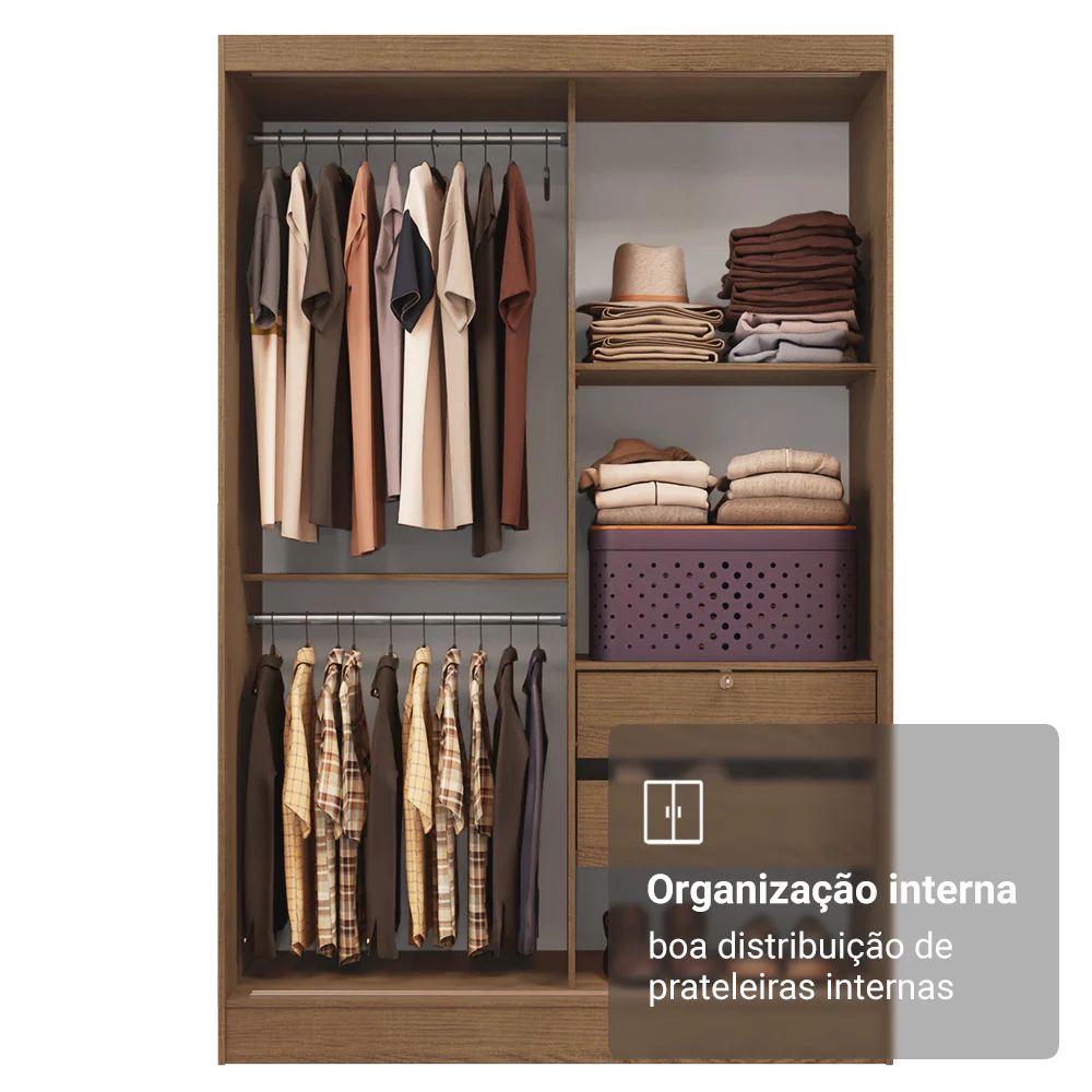Guarda-Roupa 2 Portas de Correr de Espelho Rustic Max Madesa - Image 7