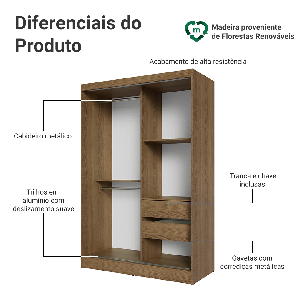Guarda-Roupa 2 Portas de Correr Rustic Max Madesa - Image 4