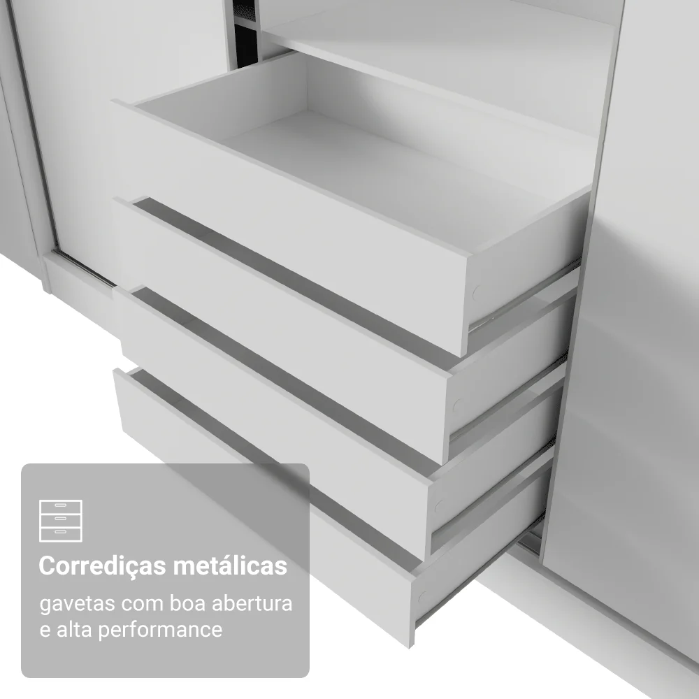 Guarda-Roupa Casal 100% MDF Madesa Royale 3 Portas de Correr com Espelho Branco - Image 6