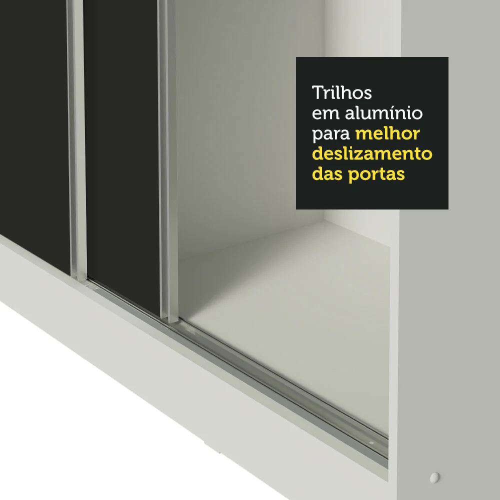 Guarda-Roupa Casal 100% MDF Madesa Royale 3 Portas de Correr Branco/Preto - Image 8