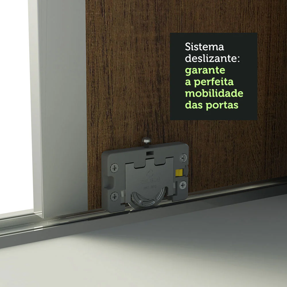 Guarda-Roupa Casal 100% MDF Madesa Royale 3 Portas de Correr Branco/Rustic - Image 6