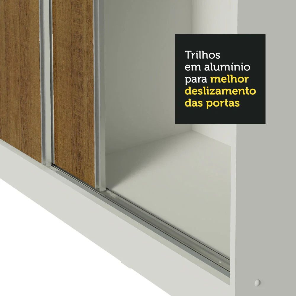 Guarda-Roupa Casal 100% MDF Madesa Royale 3 Portas de Correr Branco/Rustic - Image 8