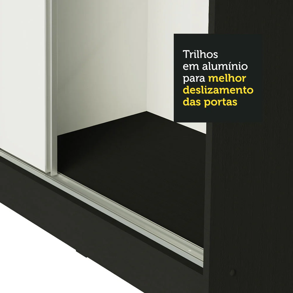 Guarda-Roupa Casal 100% MDF Madesa Royale 3 Portas de Correr com Espelhos Preto/Branco - Image 8