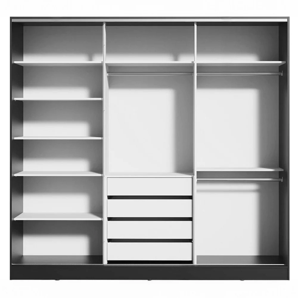 Guarda-Roupa Casal 100% MDF 3 Portas de Correr de Espelho Preto Madesa Royale - Image 10