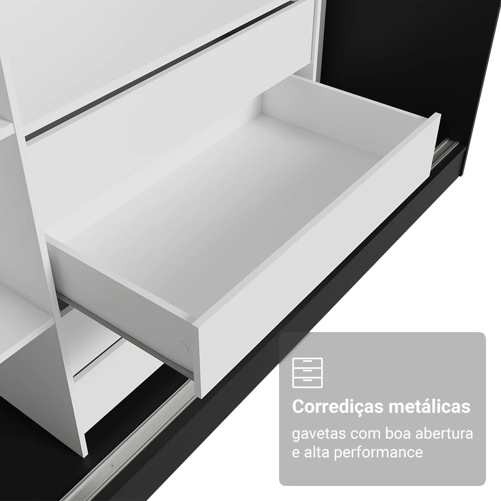 Guarda-Roupa Casal 100% MDF 3 Portas de Correr de Espelho Preto Madesa Royale - Image 6