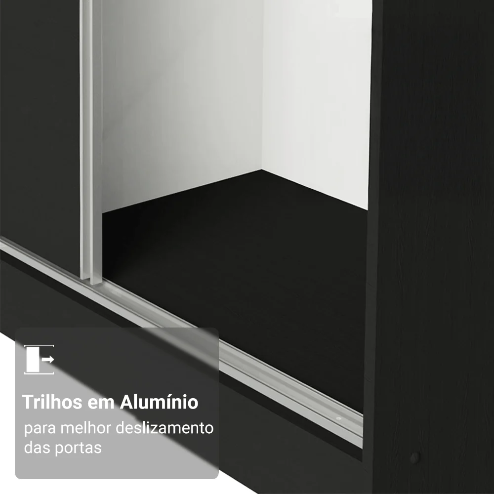 Guarda-Roupa Casal 100% MDF 3 Portas de Correr de Espelho Preto Madesa Royale - Image 7