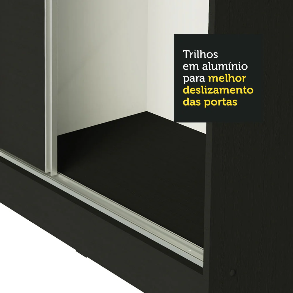 Guarda-Roupa Casal 100% MDF Madesa Royale 3 Portas de Correr Preto - Image 8