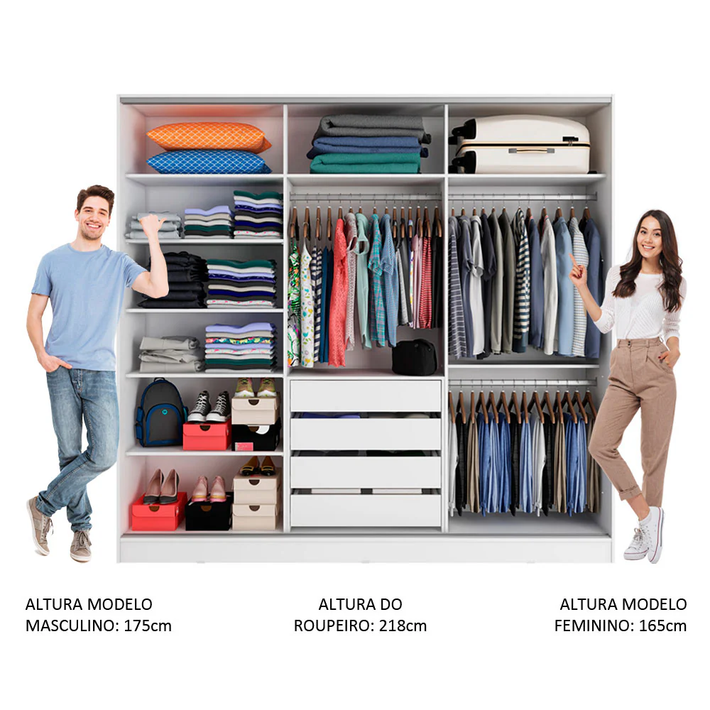 Guarda-Roupa Casal 100% MDF Madesa Zurique 3 Portas de Correr com Espelho Branco/Rustic - Image 4