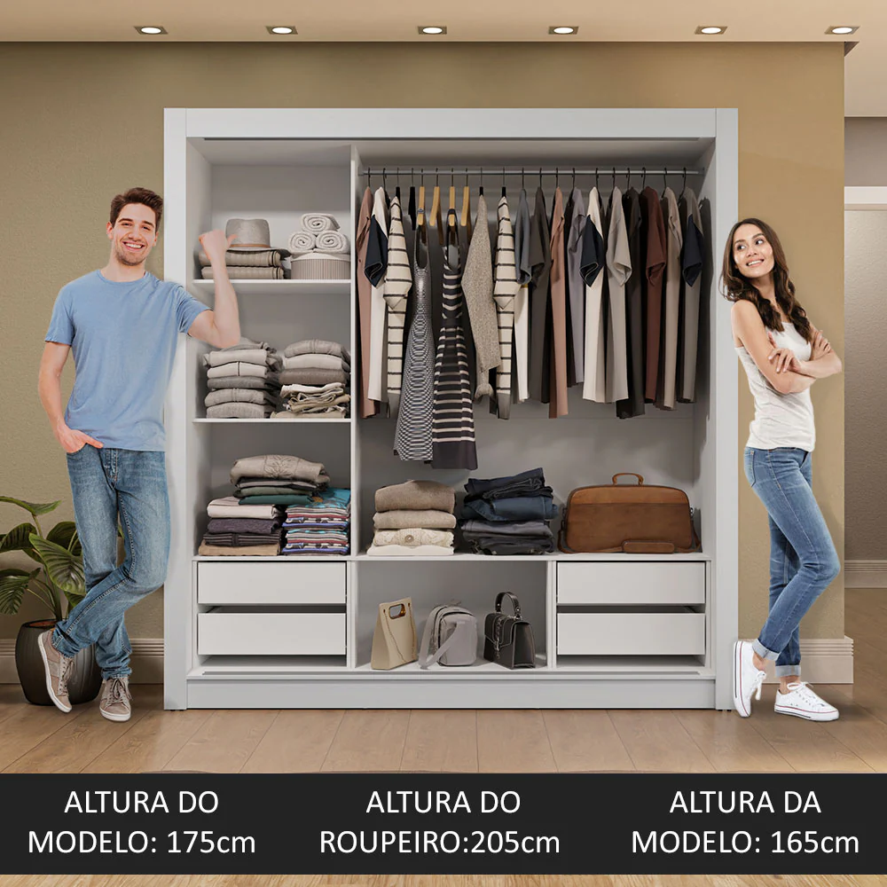 Guarda-Roupa Casal 3 Portas de Correr Branco/Preto Sublime Plus Madesa - Image 5