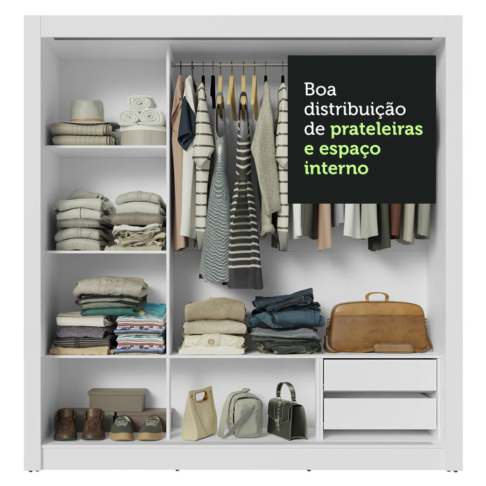 Guarda-Roupa Casal 3 Portas de Correr com Espelho 2 Gavetas Branco/Cinza Sublime Madesa - Image 8
