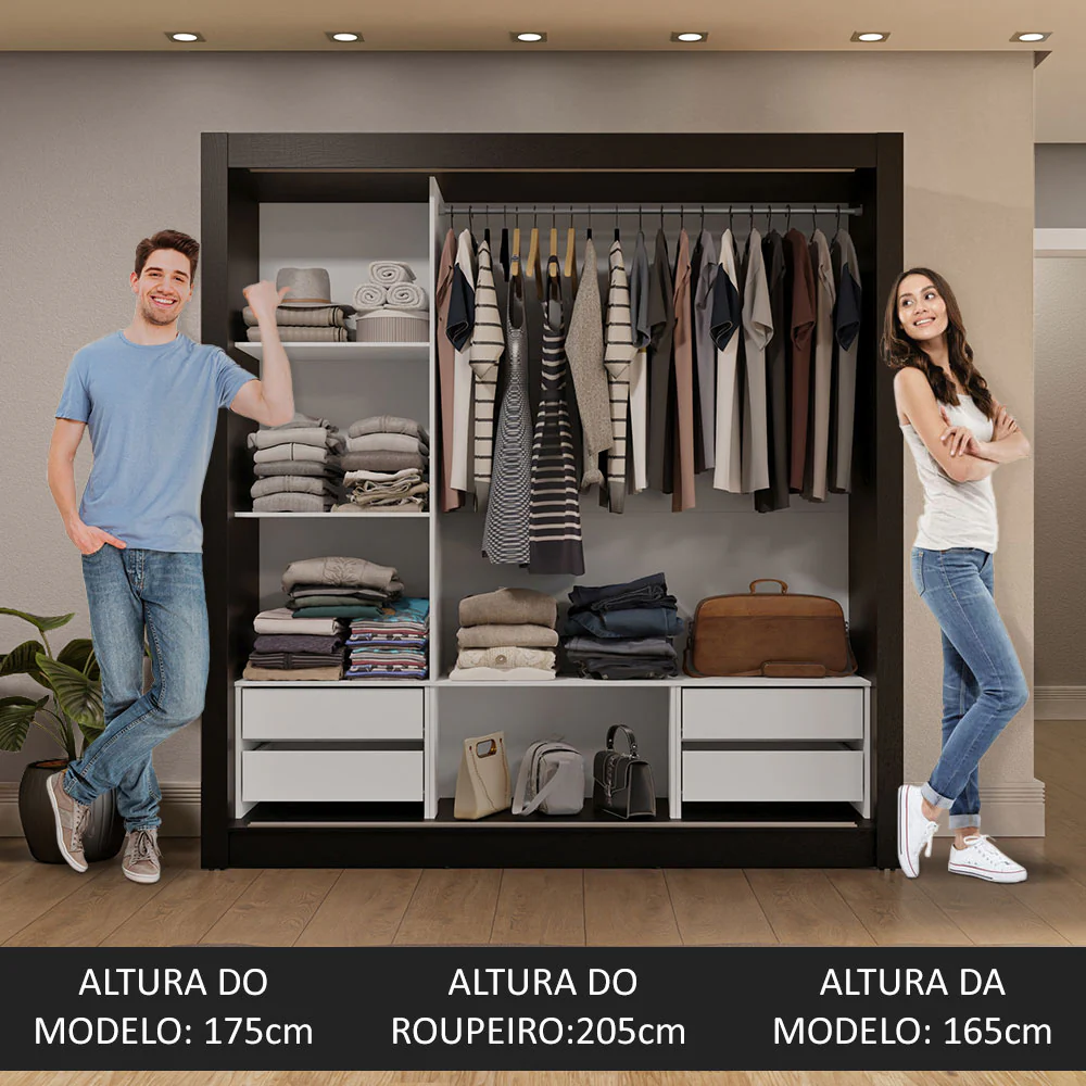 Guarda-Roupa Casal 3 Portas de Correr com Espelho 4 Gavetas Preto/Cinza Sublime Plus Madesa - Image 5