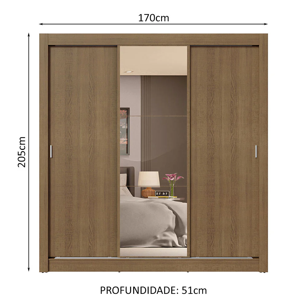 Guarda-Roupa Casal 3 Portas de Correr com Espelho 4 Gavetas Rustic Sublime Plus Madesa - Image 4