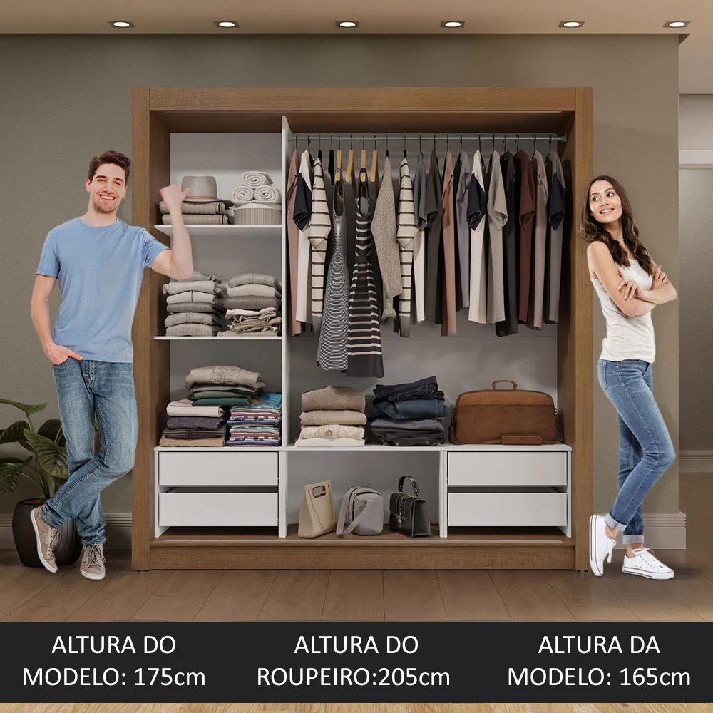 Guarda-Roupa Casal 3 Portas de Correr com Espelho 4 Gavetas Rustic Sublime Plus Madesa - Image 6